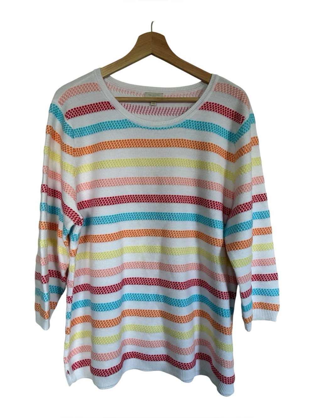 Talbots Rainbow Striped Sweater XL 3/4 Sleeve Lightweight